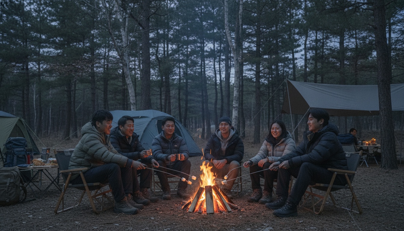 모닥불 옆 랜턴과 버너
