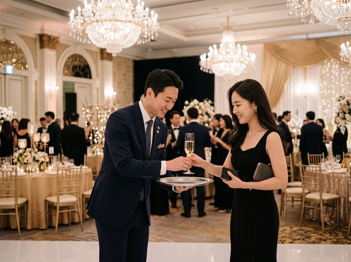 캔들이 놓인 연회 테이블 세팅